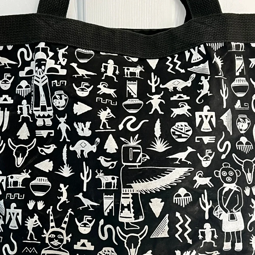 Vtg 1991‎ Santa Fe Sportswear Tote Bag Made in USA Black/White Petroglyph